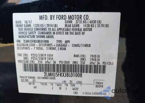 2018 Lincoln Mkt Premiere из США, поврежденный, VIN 2LMHJ5FKXJBL01008